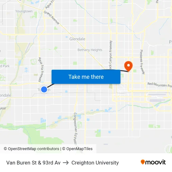 Van Buren St & 93rd Av to Creighton University map