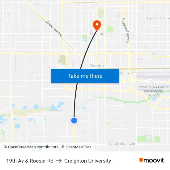 19th Av & Roeser Rd to Creighton University map
