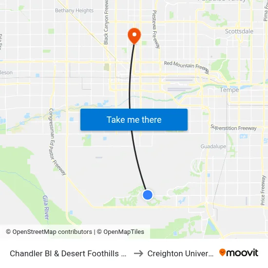 Chandler Bl & Desert Foothills Pkwy to Creighton University map