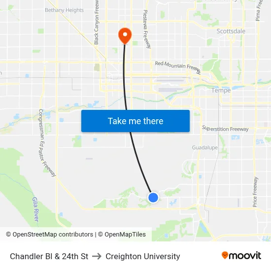 Chandler Bl & 24th St to Creighton University map