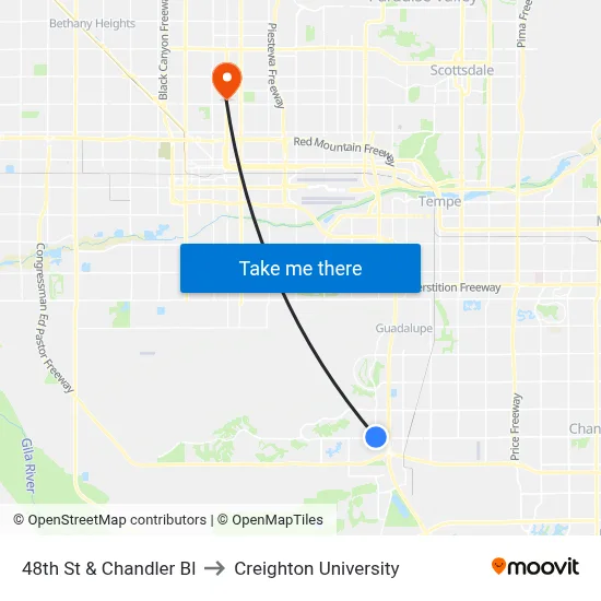 48th St & Chandler Bl to Creighton University map