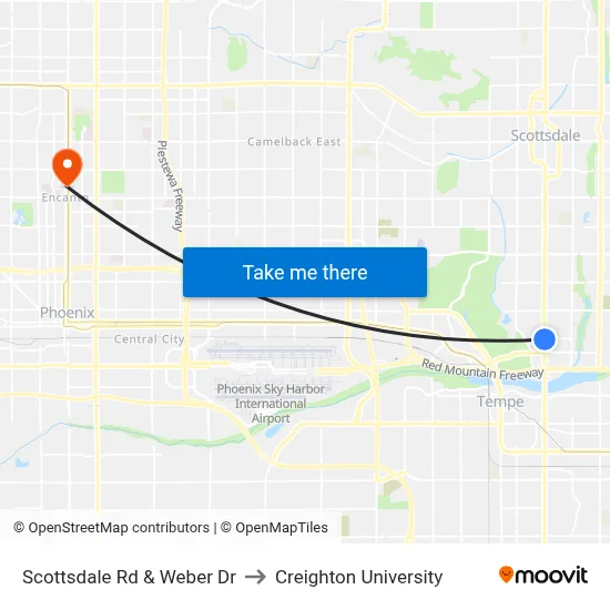 Scottsdale Rd & Weber Dr to Creighton University map