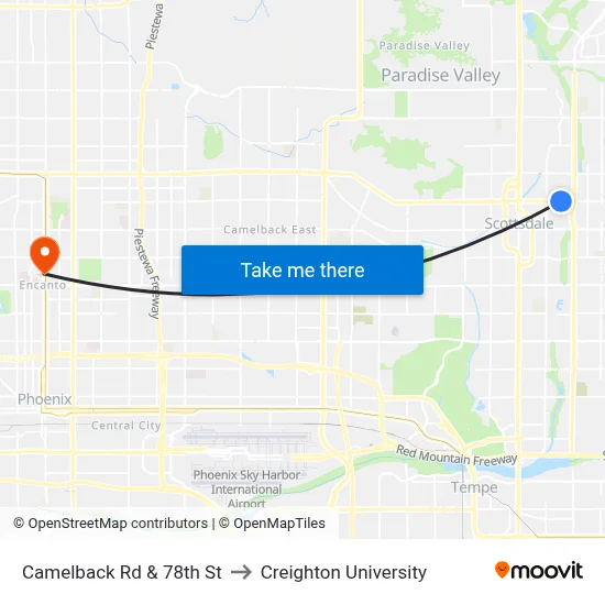 Camelback Rd & 78th St to Creighton University map