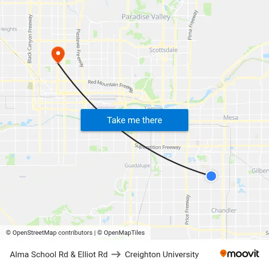Alma School Rd & Elliot Rd to Creighton University map