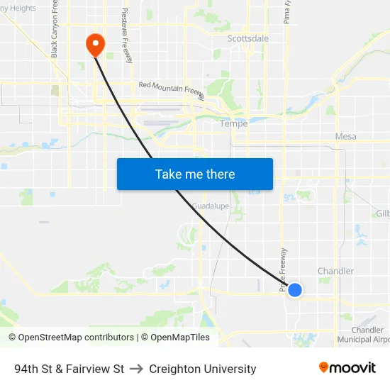 94th St & Fairview St to Creighton University map