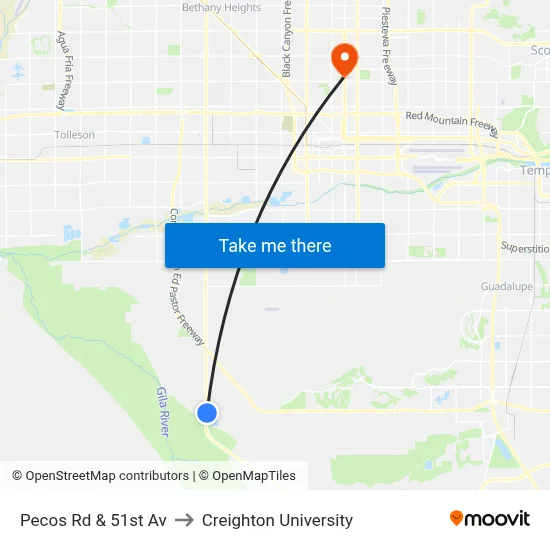 Pecos Rd & 51st Av to Creighton University map