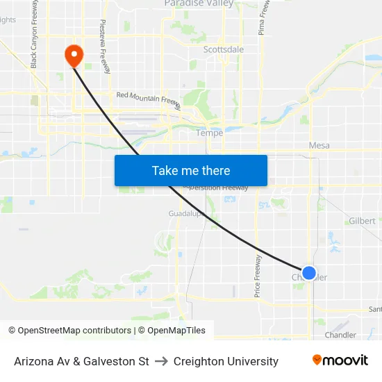 Arizona Av & Galveston St to Creighton University map