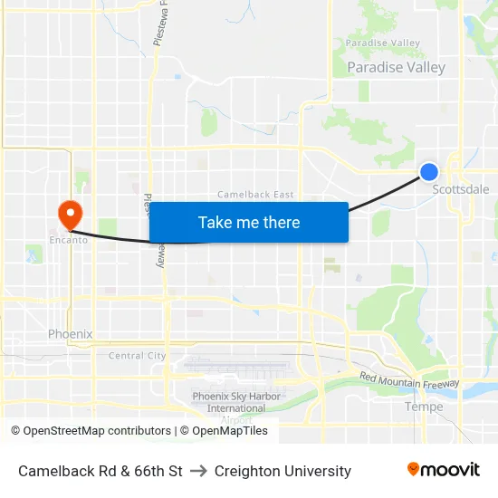 Camelback Rd & 66th St to Creighton University map