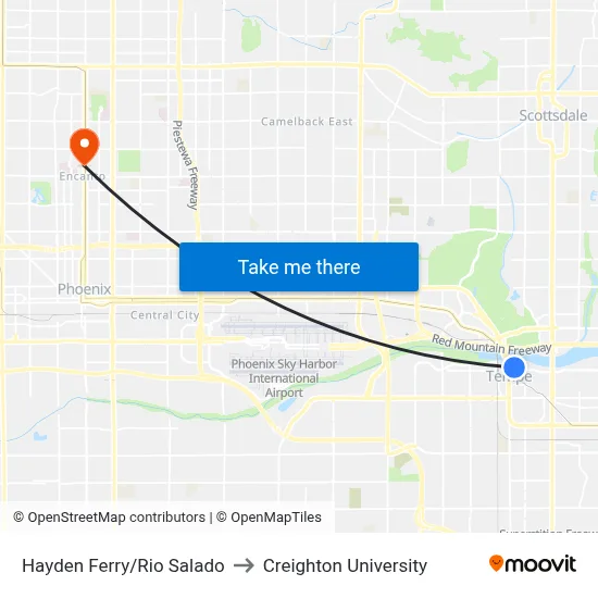 Hayden Ferry/Rio Salado to Creighton University map