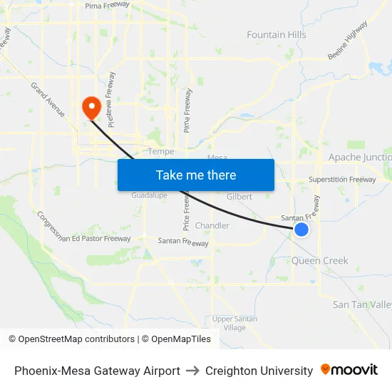 Phoenix-Mesa Gateway Airport to Creighton University map