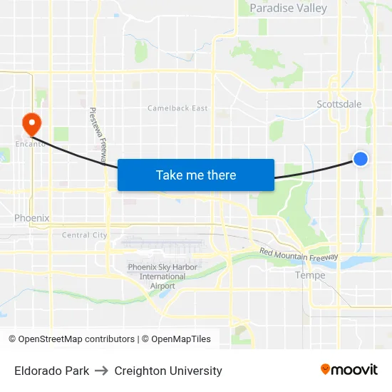 Eldorado Park to Creighton University map