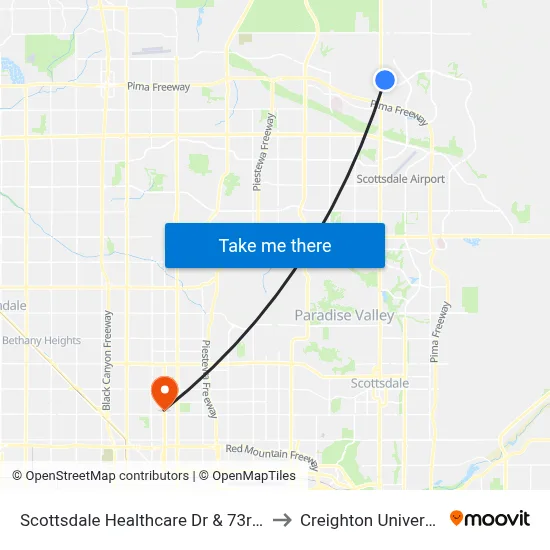 Scottsdale Healthcare Dr & 73rd St to Creighton University map