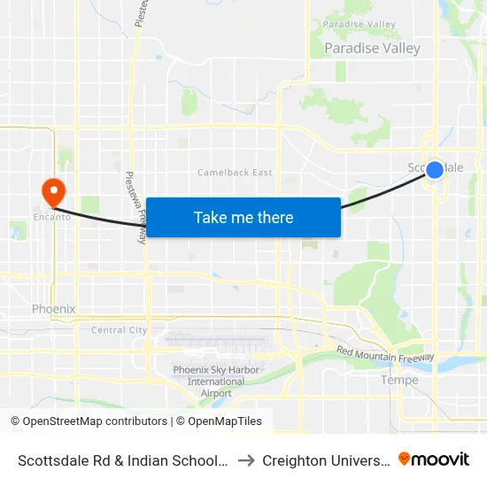 Scottsdale Rd & Indian School Rd to Creighton University map