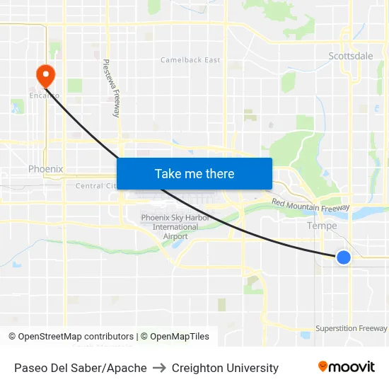 Paseo Del Saber/Apache to Creighton University map
