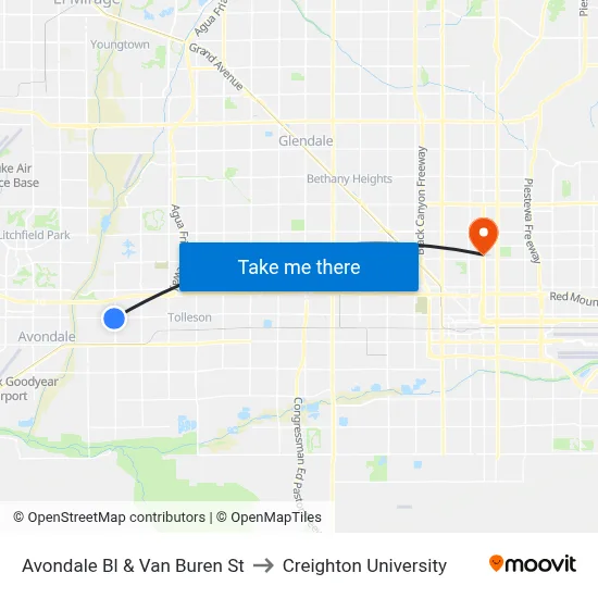 Avondale Bl & Van Buren St to Creighton University map