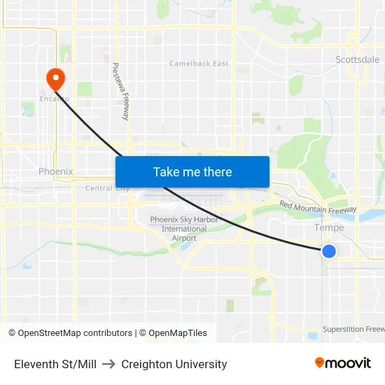Eleventh St/Mill to Creighton University map