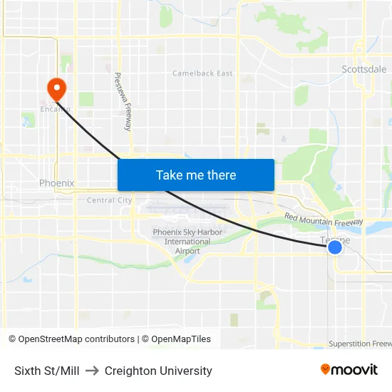 Sixth St/Mill to Creighton University map
