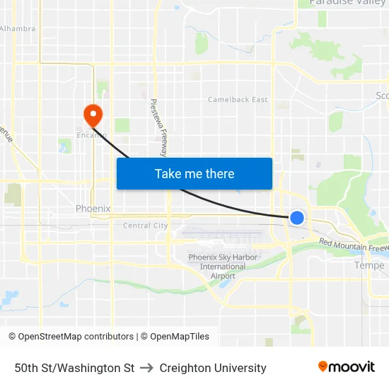 50th St/Washington St to Creighton University map