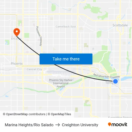 Marina Heights/Rio Salado to Creighton University map