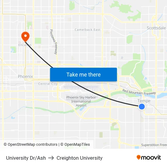 University Dr/Ash to Creighton University map