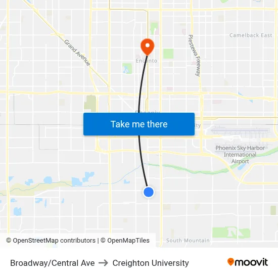 Broadway/Central Ave to Creighton University map