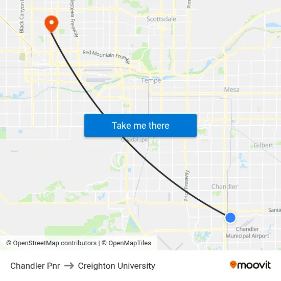 Chandler Pnr to Creighton University map