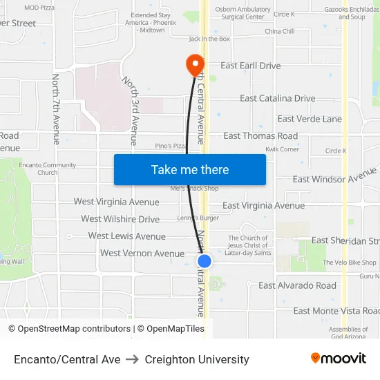 Encanto/Central Ave to Creighton University map