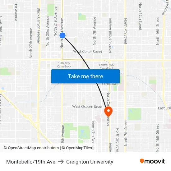 Montebello/19th Ave to Creighton University map