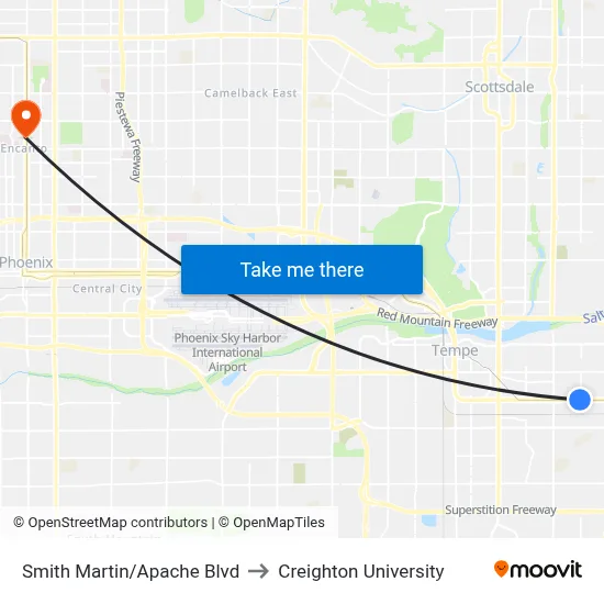 Smith Martin/Apache Blvd to Creighton University map