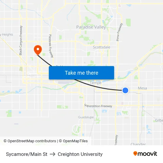 Sycamore/Main St to Creighton University map