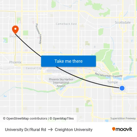 University Dr/Rural Rd to Creighton University map