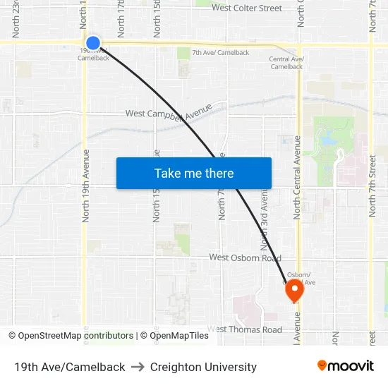 19th Ave/Camelback to Creighton University map