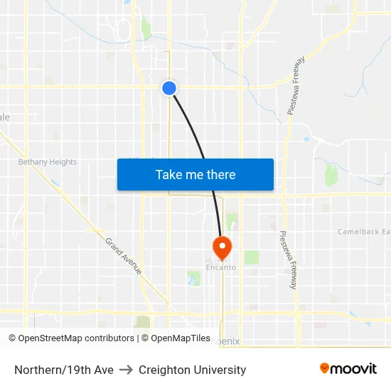 Northern/19th Ave to Creighton University map