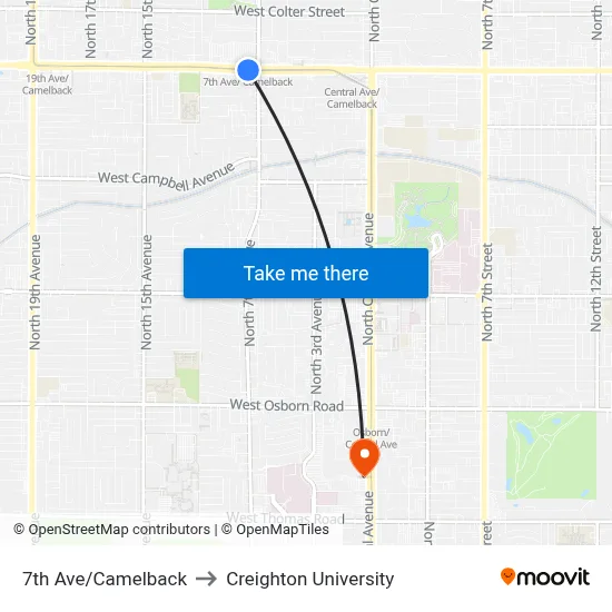 7th Ave/Camelback to Creighton University map
