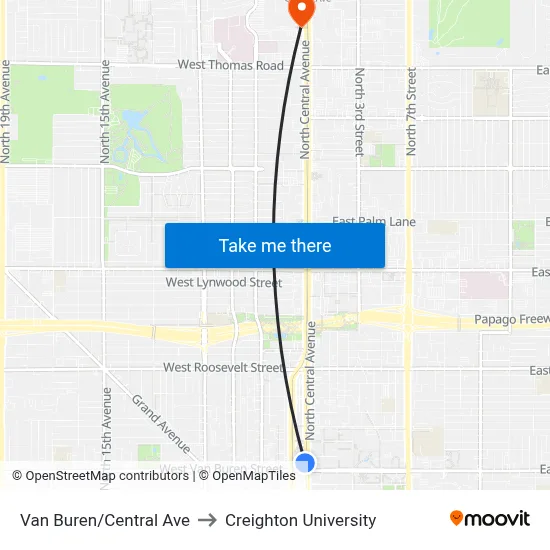 Van Buren/Central Ave to Creighton University map