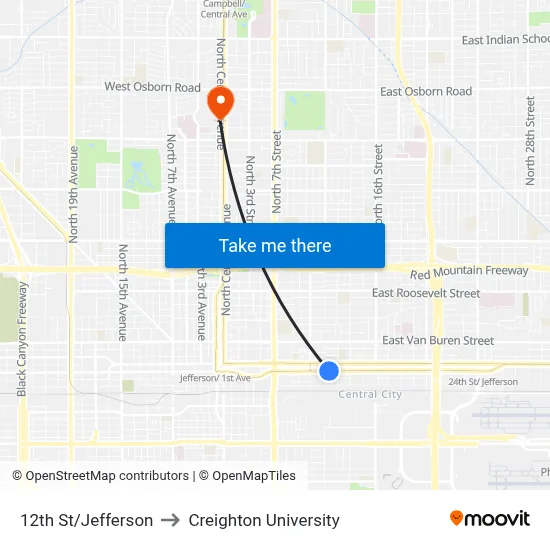 12th St/Jefferson to Creighton University map