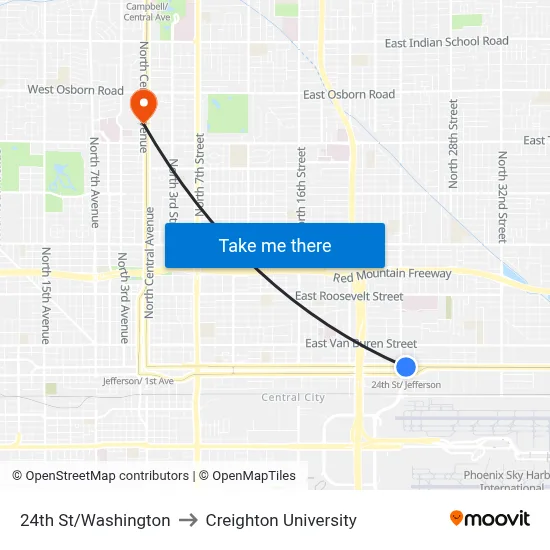 24th St/Washington to Creighton University map