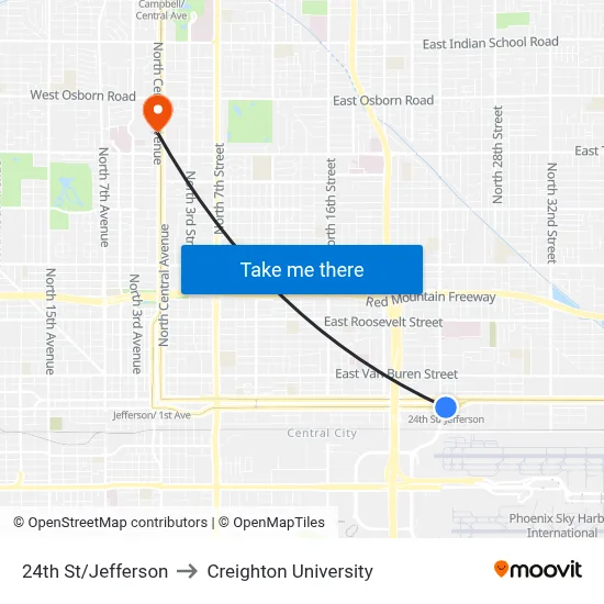 24th St/Jefferson to Creighton University map