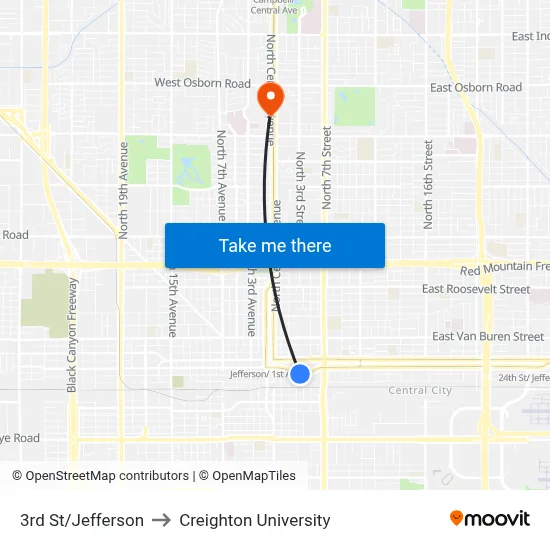 3rd St/Jefferson to Creighton University map
