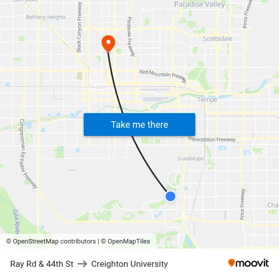 Ray Rd & 44th St to Creighton University map