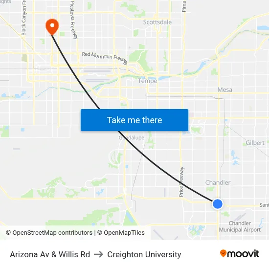 Arizona Av & Willis Rd to Creighton University map