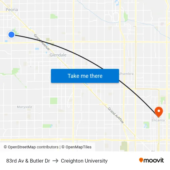 83rd Av & Butler Dr to Creighton University map