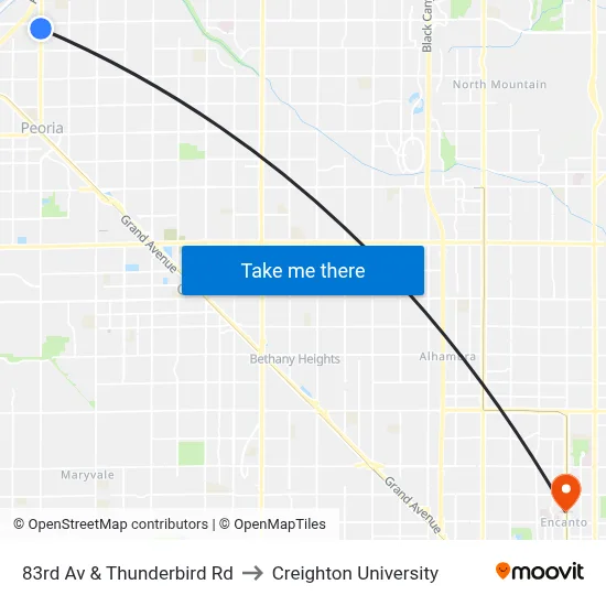 83rd Av & Thunderbird Rd to Creighton University map