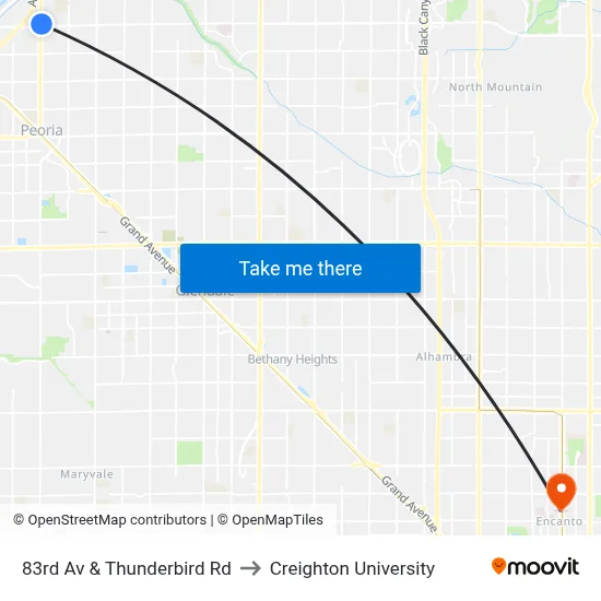 83rd Av & Thunderbird Rd to Creighton University map