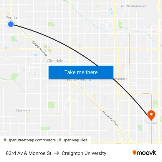 83rd Av & Monroe St to Creighton University map