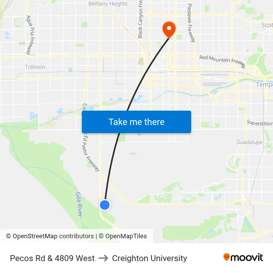 Pecos Rd & 4809 West to Creighton University map