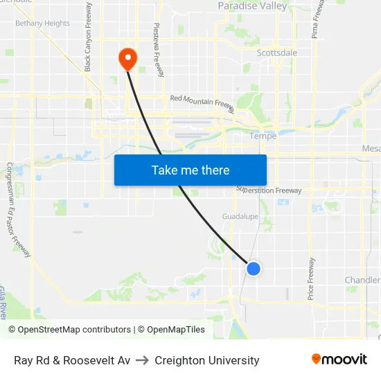 Ray Rd & Roosevelt Av to Creighton University map