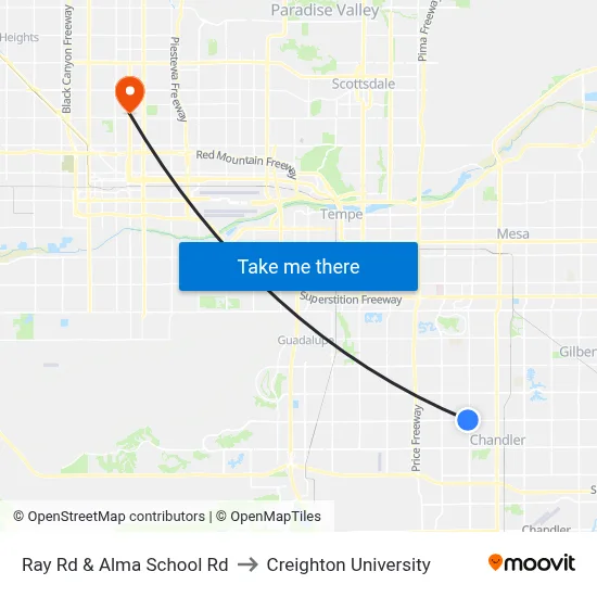 Ray Rd & Alma School Rd to Creighton University map