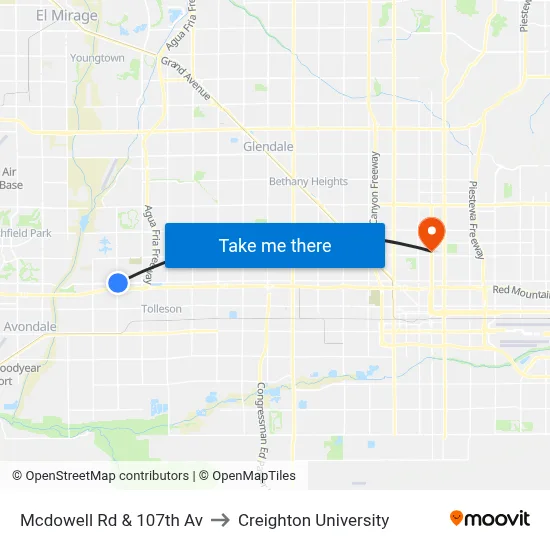 Mcdowell Rd & 107th Av to Creighton University map
