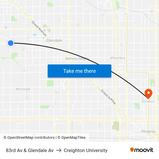 83rd Av & Glendale Av to Creighton University map